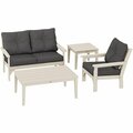 Polywood Vineyard Sand / Ash Charcoal 4-Piece Deep Patio Set with Chair Settee and Newport Tables 633PWS322S19